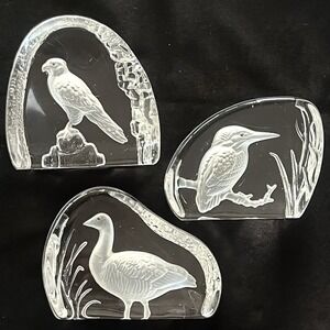 3 Danbury Mint Wedgwood Crystal Bird Sculpture Paperweight Goose Hawk Kingfisher